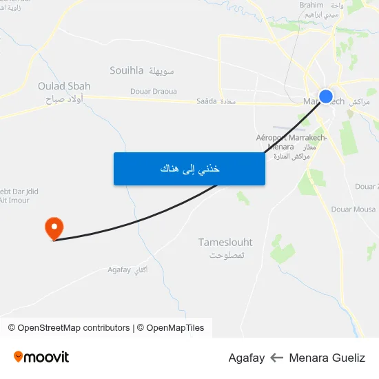 Menara Gueliz to Agafay map