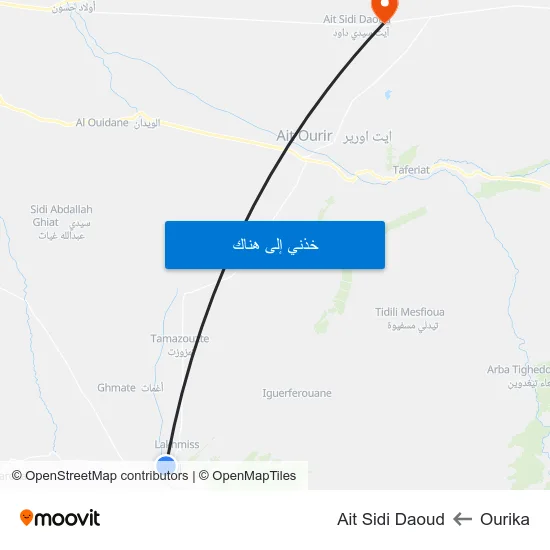 Ourika to Ait Sidi Daoud map