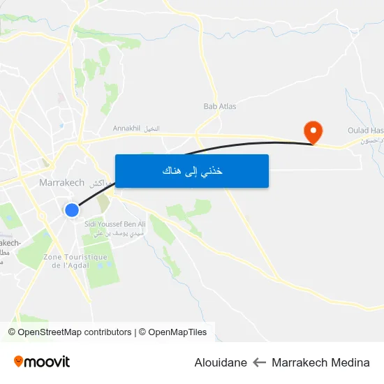 Marrakech Medina to Alouidane map