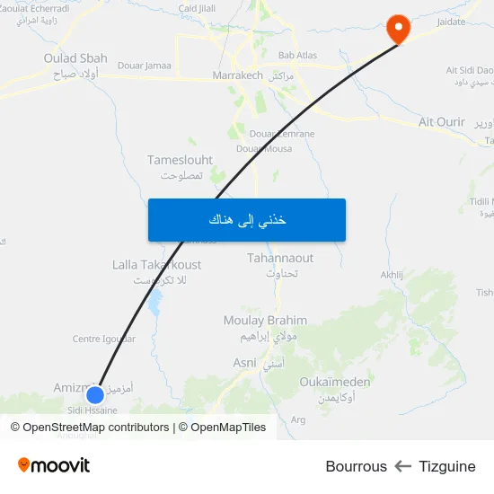 Tizguine to Bourrous map