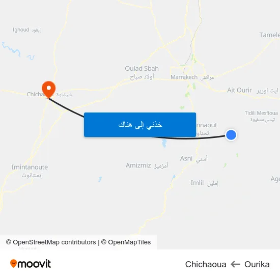 Ourika to Chichaoua map