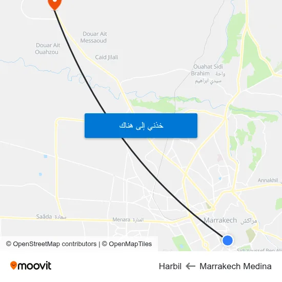 Marrakech Medina to Harbil map