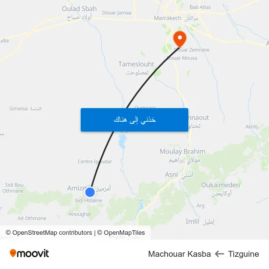 Tizguine to Machouar Kasba map
