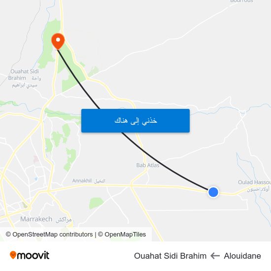 Alouidane to Ouahat Sidi Brahim map