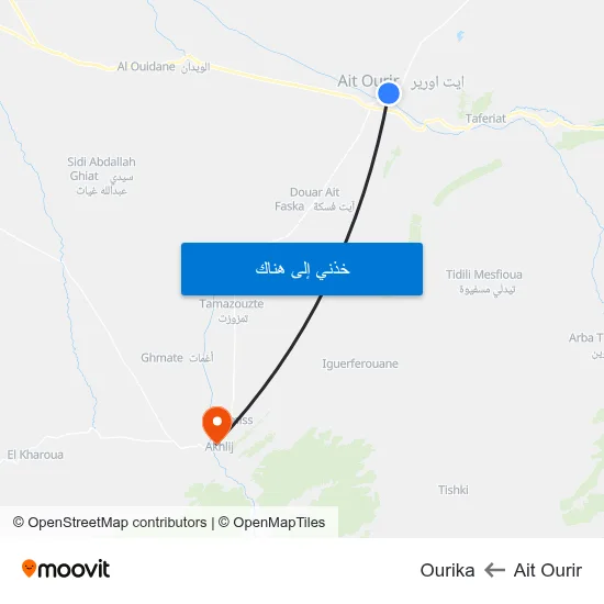 Ait Ourir to Ourika map
