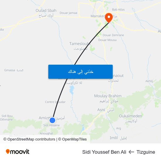 Tizguine to Sidi Youssef Ben Ali map