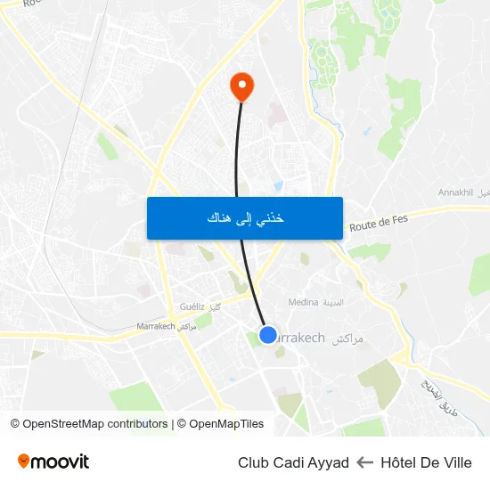 Hôtel De Ville to Club Cadi Ayyad map
