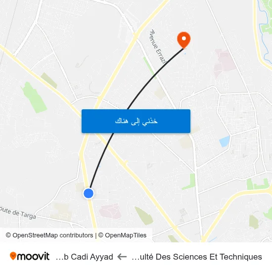 Faculté Des Sciences Et Techniques to Club Cadi Ayyad map