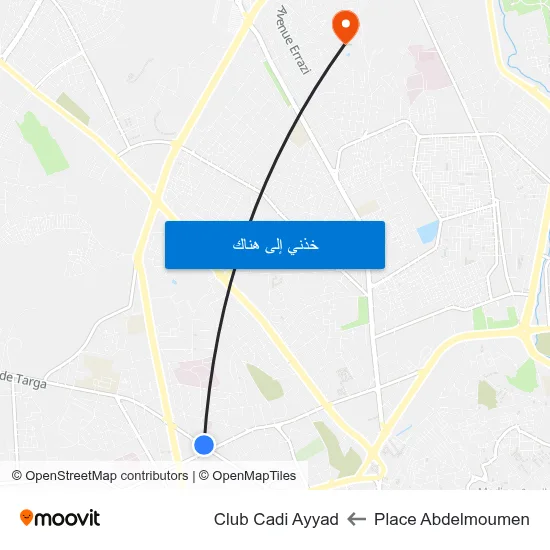Place Abdelmoumen to Club Cadi Ayyad map