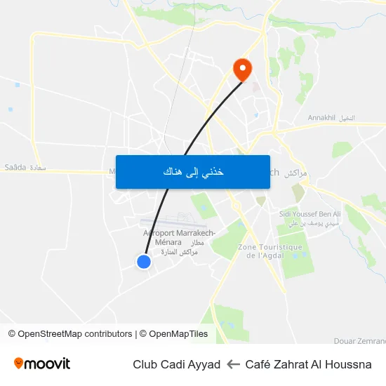 Café Zahrat Al Houssna to Club Cadi Ayyad map