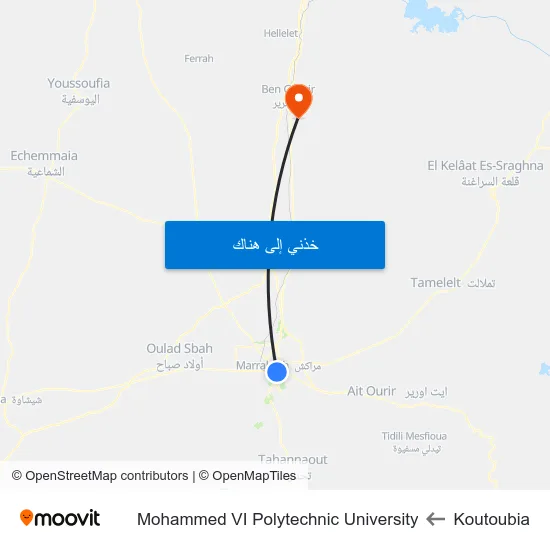 Koutoubia to Mohammed VI Polytechnic University map