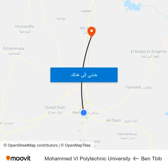 Ben Tbib to Mohammed VI Polytechnic University map