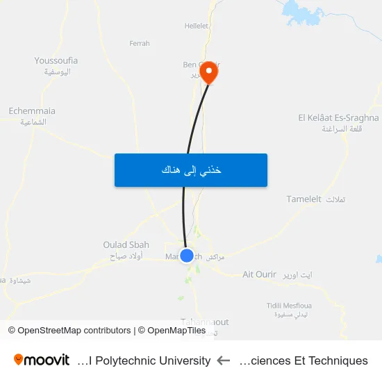 Faculté Des Sciences Et Techniques to Mohammed VI Polytechnic University map