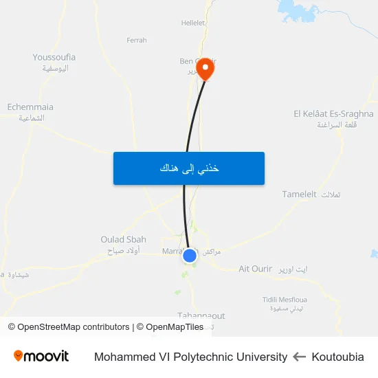 Koutoubia to Mohammed VI Polytechnic University map