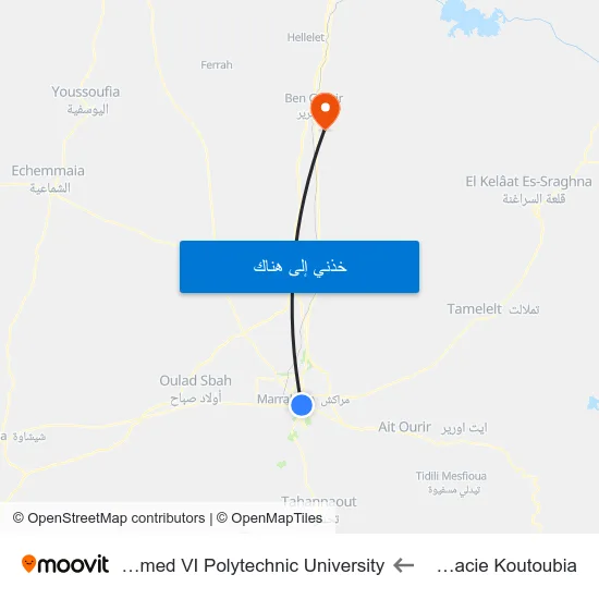 Pharmacie Koutoubia to Mohammed VI Polytechnic University map