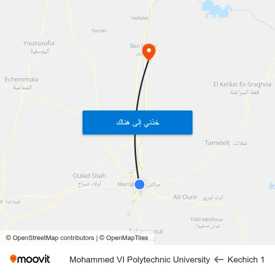 Kechich 1 to Mohammed VI Polytechnic University map