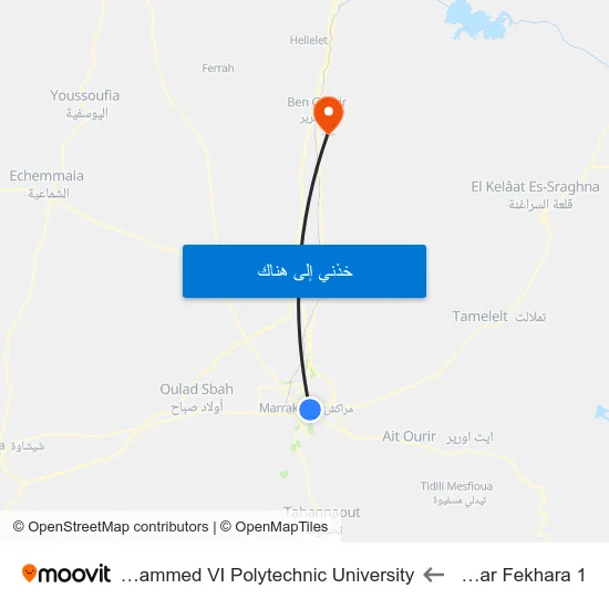 Douar Fekhara 1 to Mohammed VI Polytechnic University map