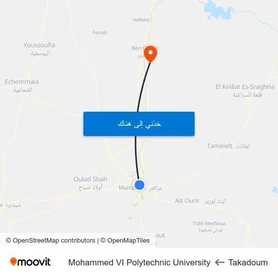 Takadoum to Mohammed VI Polytechnic University map