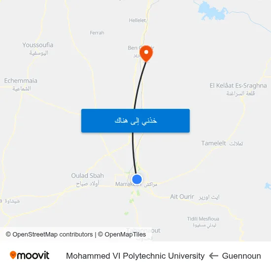 Guennoun to Mohammed VI Polytechnic University map