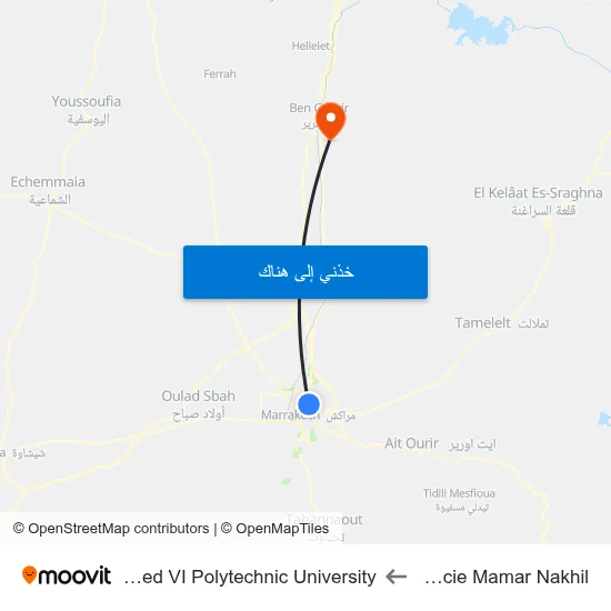 Pharmacie Mamar Nakhil to Mohammed VI Polytechnic University map