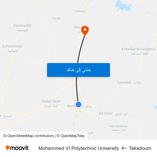 Takadoum to Mohammed VI Polytechnic University map