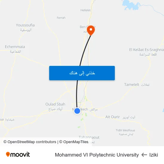Iziki to Mohammed VI Polytechnic University map