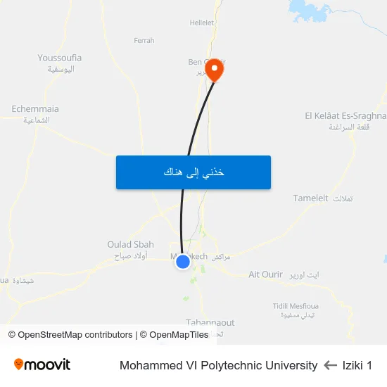 Iziki 1 to Mohammed VI Polytechnic University map