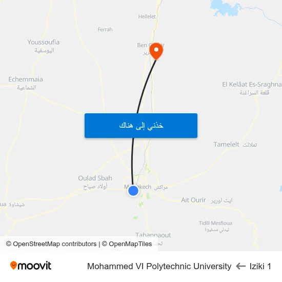Iziki 1 to Mohammed VI Polytechnic University map