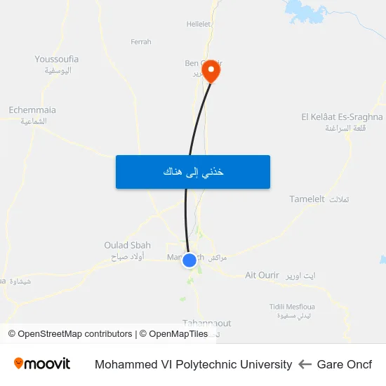Gare Oncf to Mohammed VI Polytechnic University map