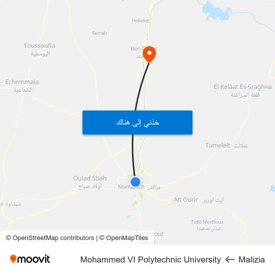 Malizia to Mohammed VI Polytechnic University map