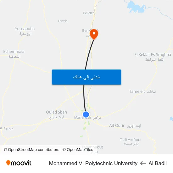 Al Badii to Mohammed VI Polytechnic University map