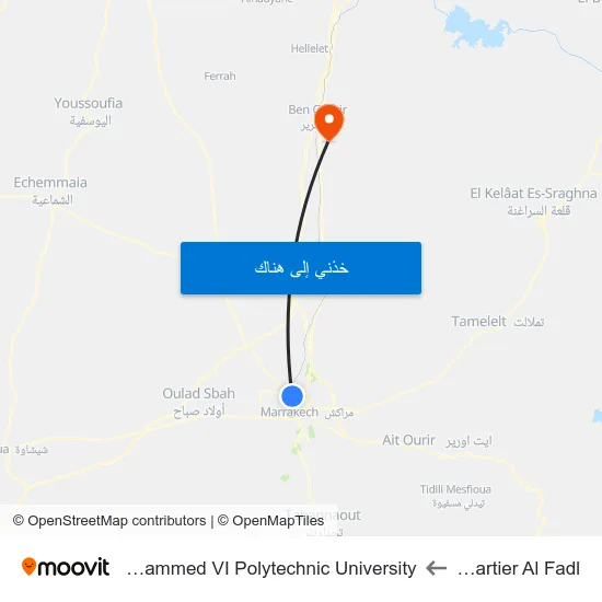 Quartier Al Fadl to Mohammed VI Polytechnic University map