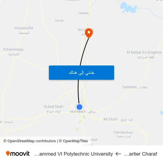 Quartier Charaf to Mohammed VI Polytechnic University map