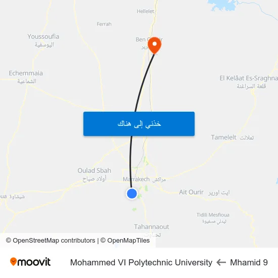 Mhamid 9 to Mohammed VI Polytechnic University map