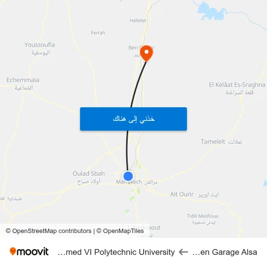 Ancien Garage Alsa to Mohammed VI Polytechnic University map