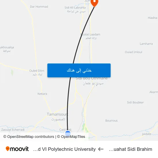 Entrée Ouahat Sidi Brahim to Mohammed VI Polytechnic University map