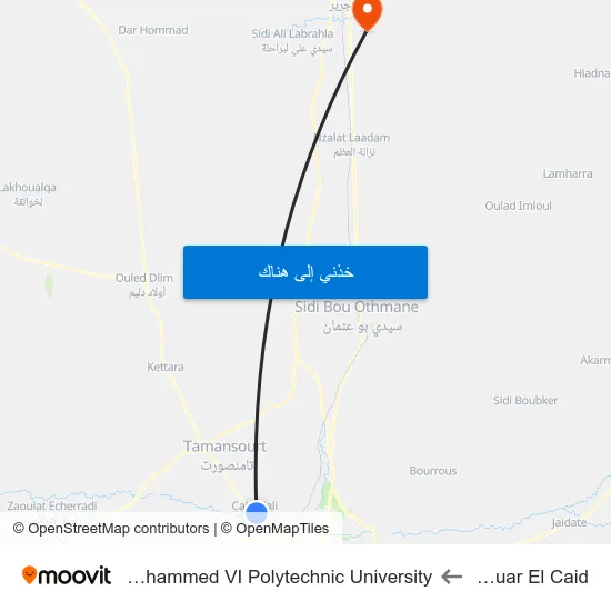 Douar El Caid to Mohammed VI Polytechnic University map