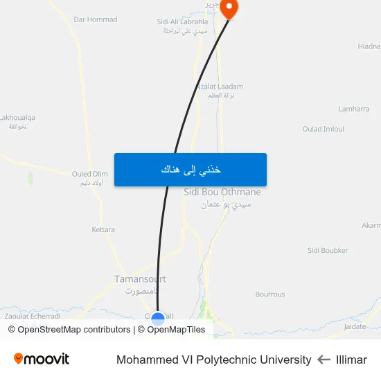 Illimar to Mohammed VI Polytechnic University map
