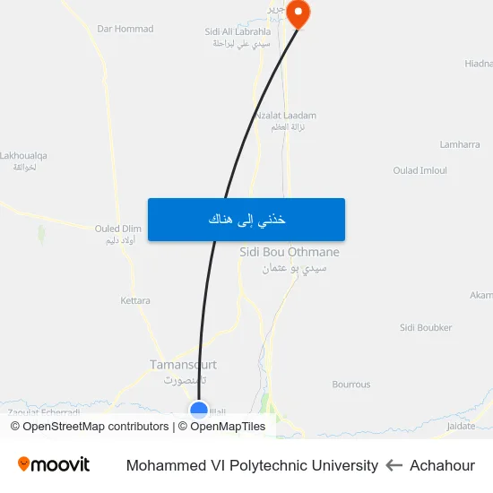 Achahour to Mohammed VI Polytechnic University map