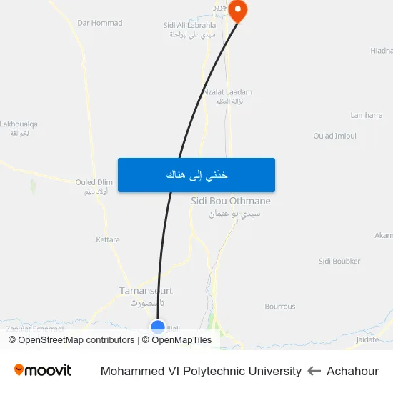 Achahour to Mohammed VI Polytechnic University map