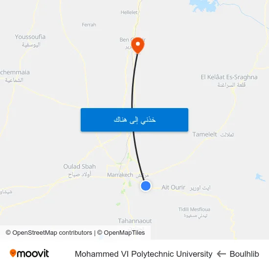 Boulhlib to Mohammed VI Polytechnic University map