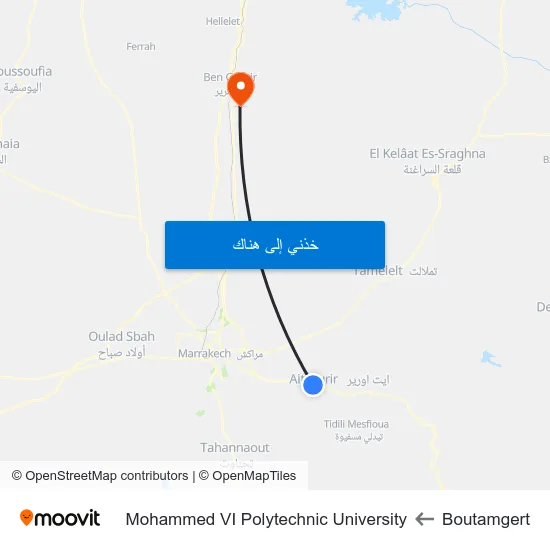 Boutamgert to Mohammed VI Polytechnic University map