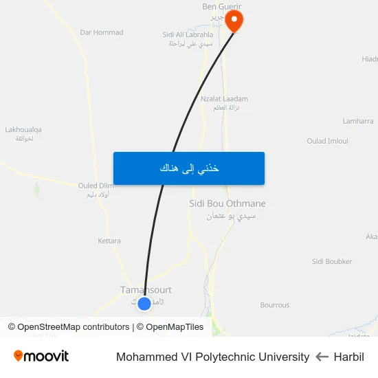 Harbil to Mohammed VI Polytechnic University map