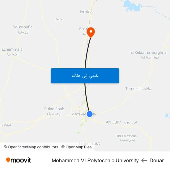 Douar to Mohammed VI Polytechnic University map