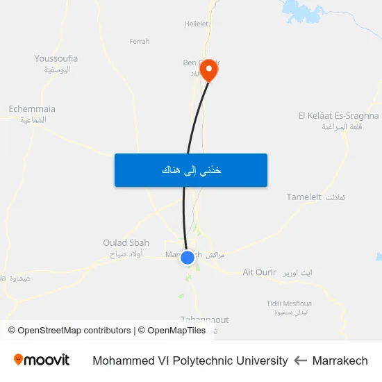 Marrakech to Mohammed VI Polytechnic University map