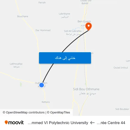 Entrée Centre 44 to Mohammed VI Polytechnic University map