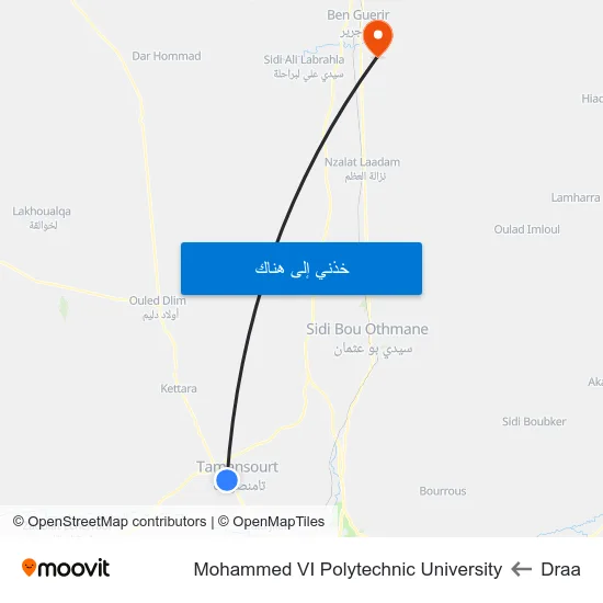 Draa to Mohammed VI Polytechnic University map