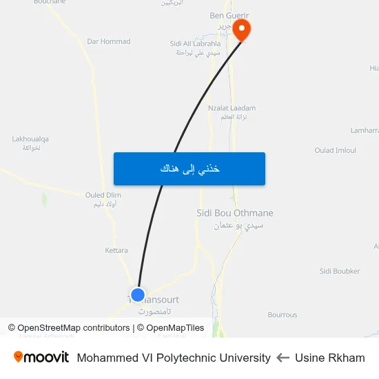 Usine Rkham to Mohammed VI Polytechnic University map
