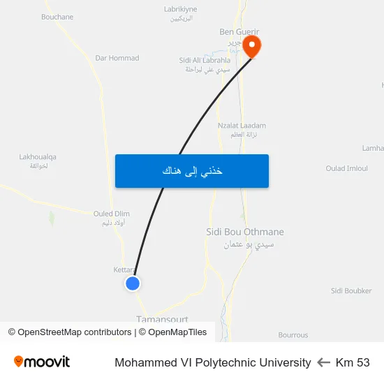 Km 53 to Mohammed VI Polytechnic University map