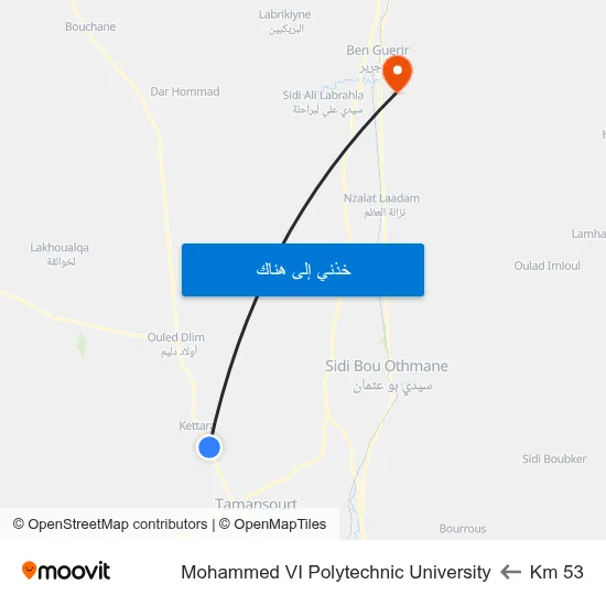 Km 53 to Mohammed VI Polytechnic University map